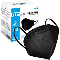 20 PCS Mascarillas Negras FFP2 - Homologadas CE 0598 Certificadas - 5 Capas Protectoras - Cómodas y Resistentes Con Clip…